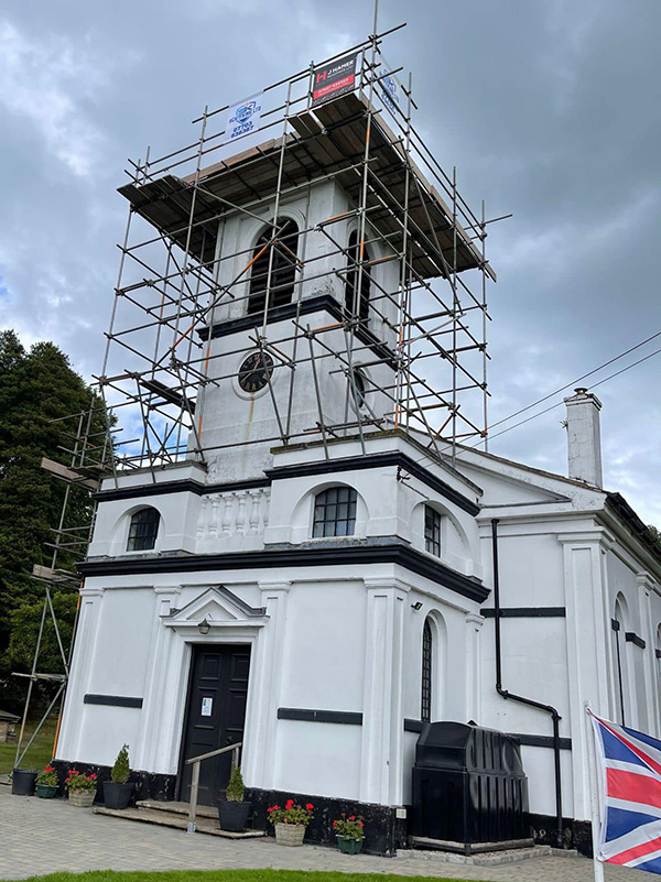 Scaffolding a church for repair